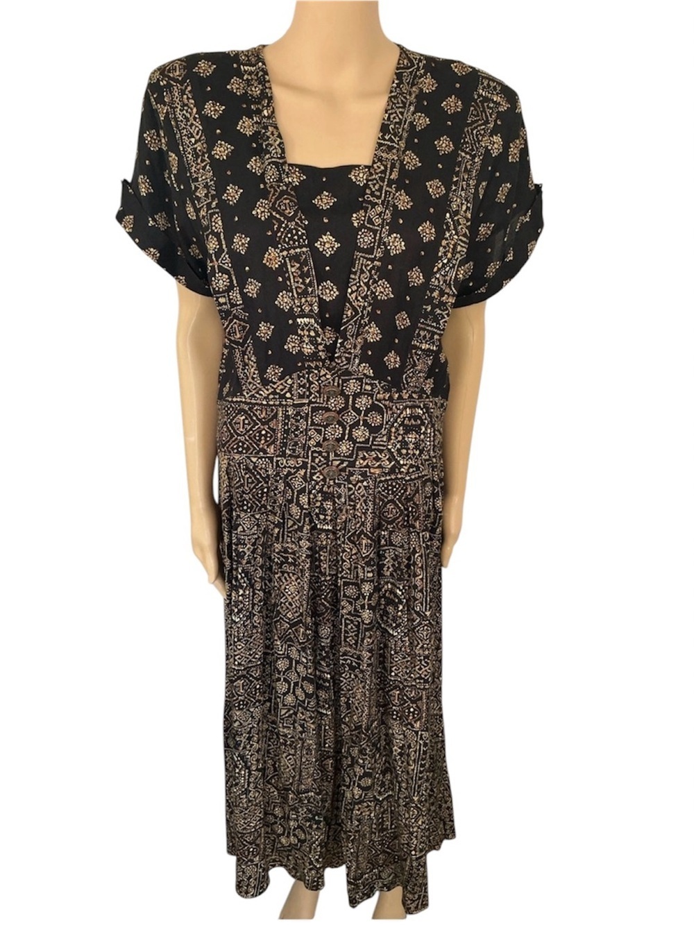 Vintage 90s Nina Piccalino Shoulder Pads Mother ofthe bride Printed Maxi Dress